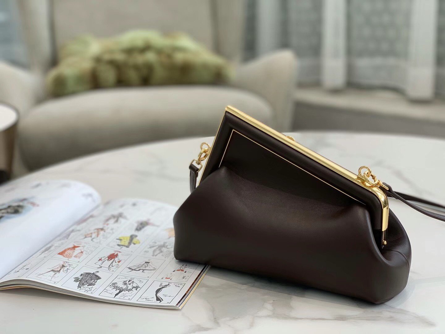 Fendi First Small Bag In Dark Brown Nappa Leather