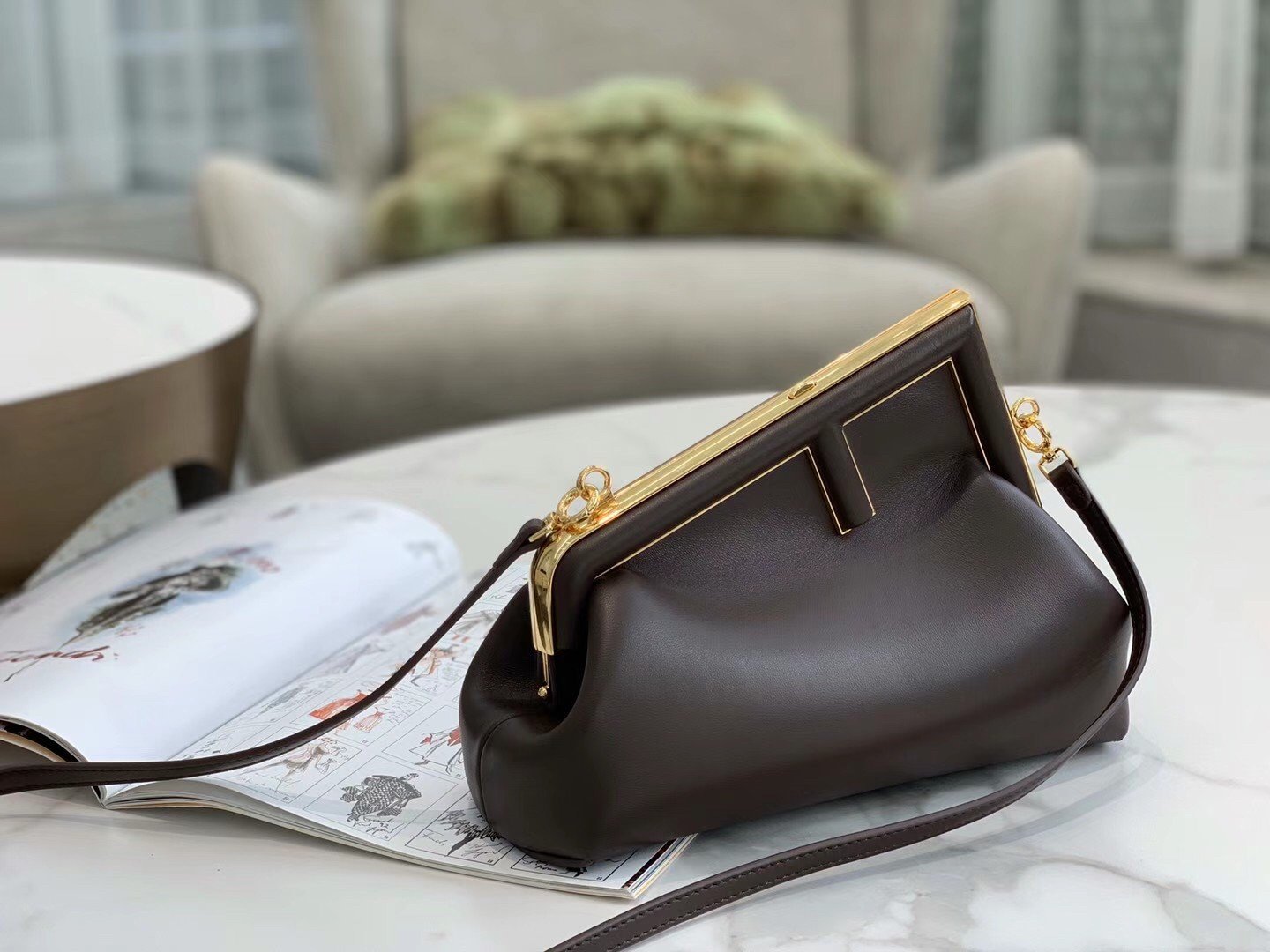 Fendi First Small Bag In Dark Brown Nappa Leather