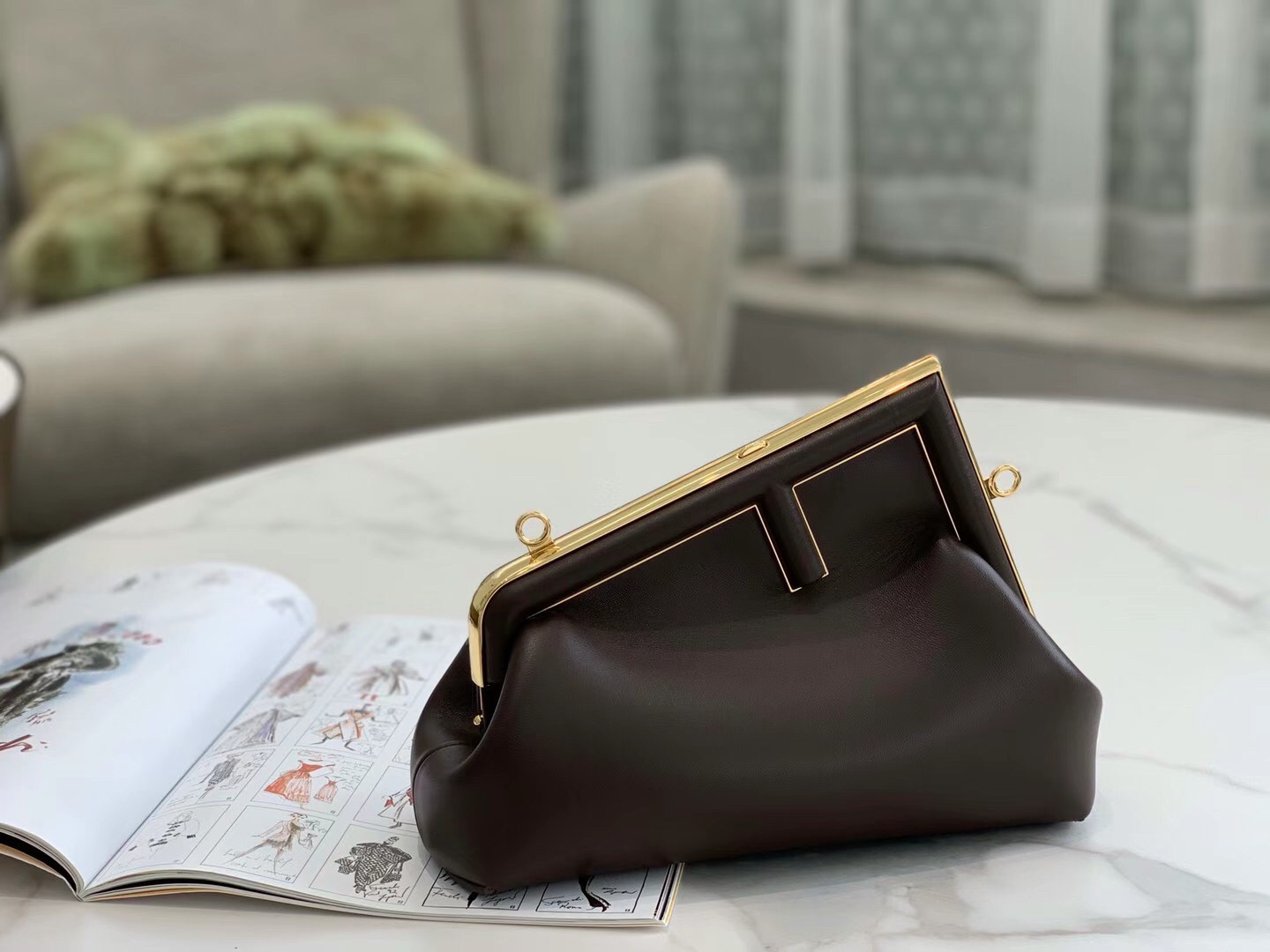 Fendi First Small Bag In Dark Brown Nappa Leather