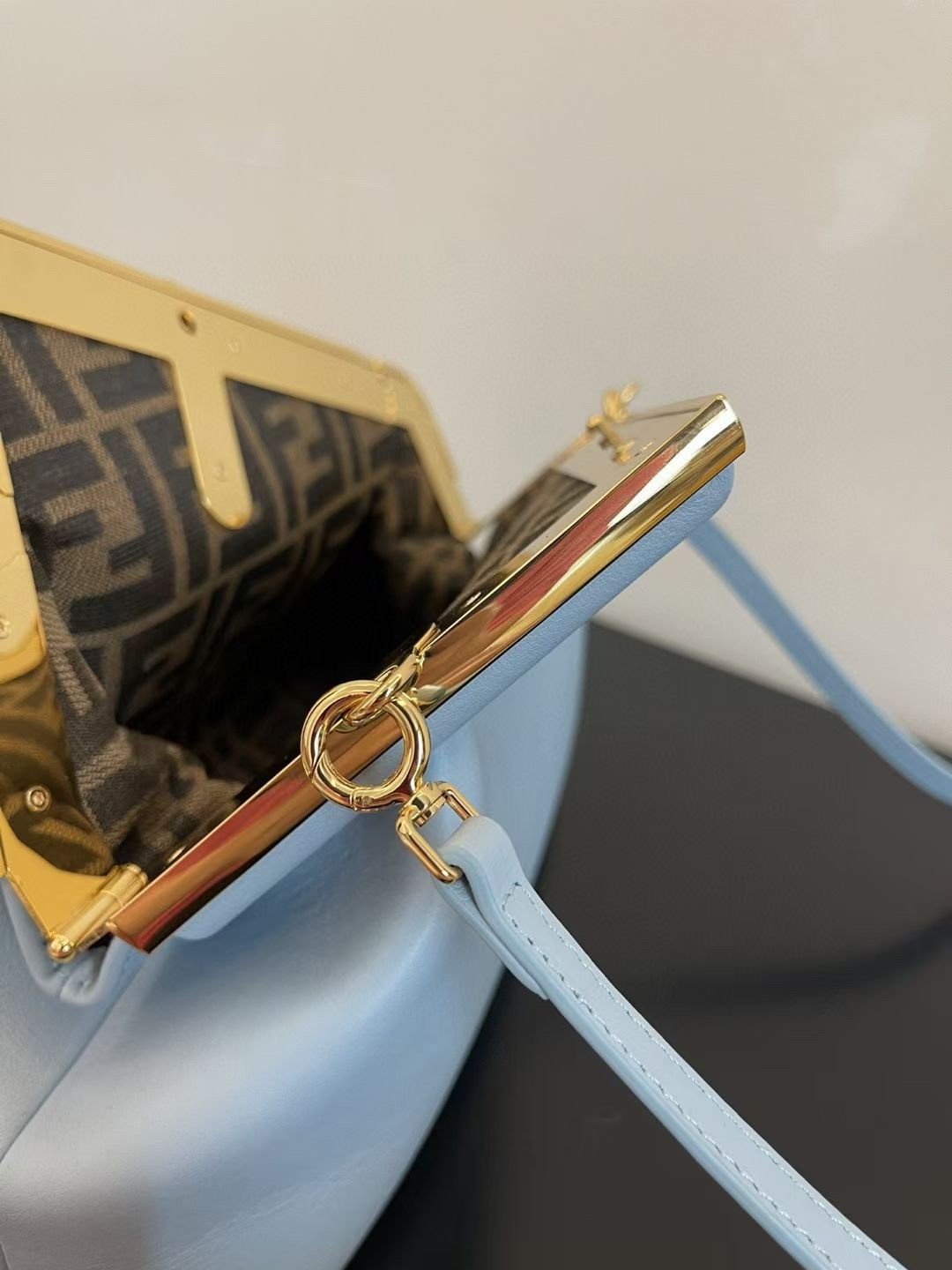 Fendi First Medium Bag In Light Blue Nappa Leather