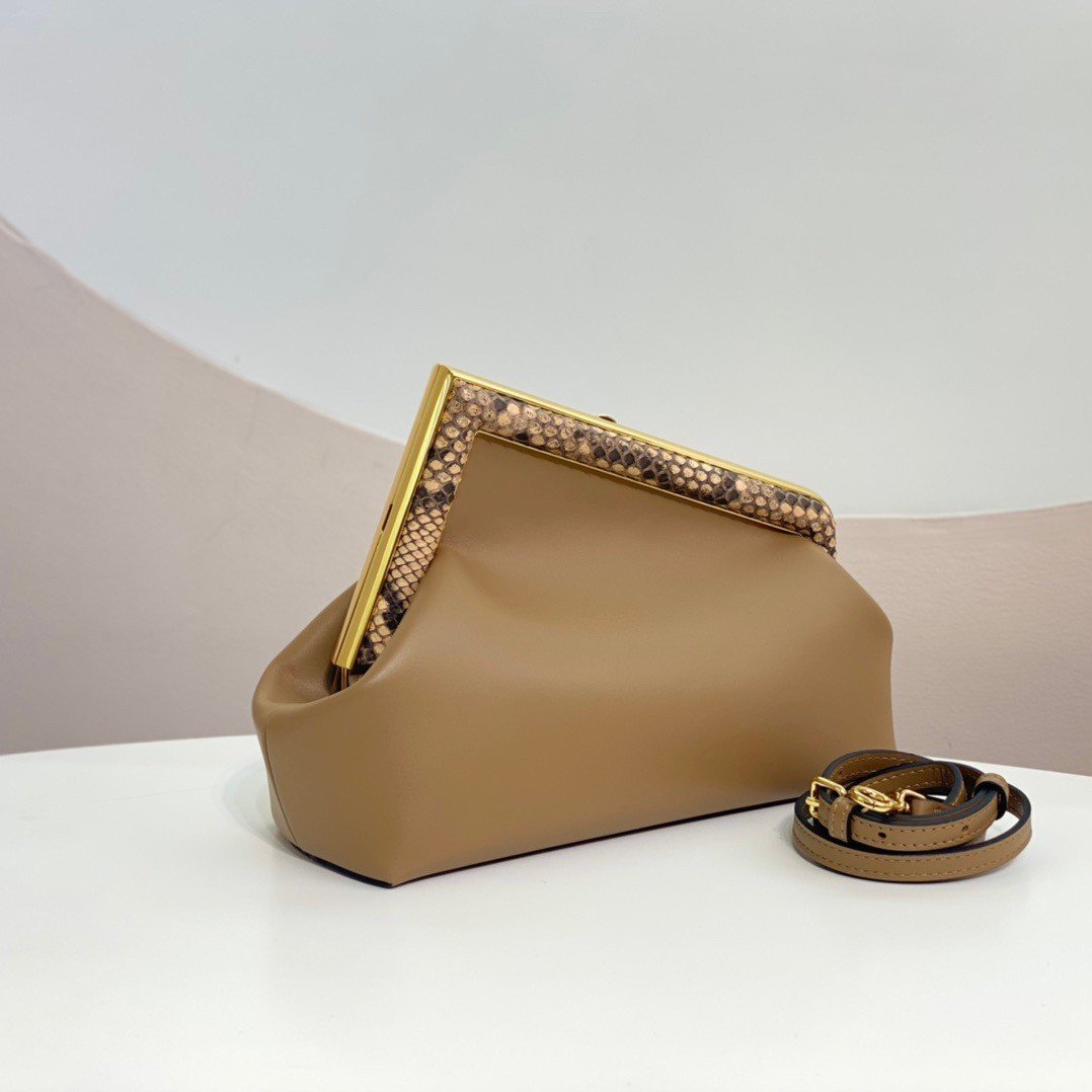 Fendi First Small Bag In Light Brown Leather with Python F