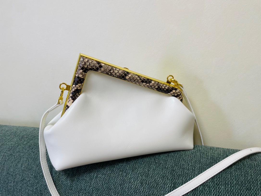 Fendi First Small Bag In White Nappa Leather with Python F