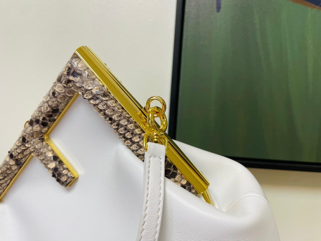 Fendi First Small Bag In White Nappa Leather with Python F