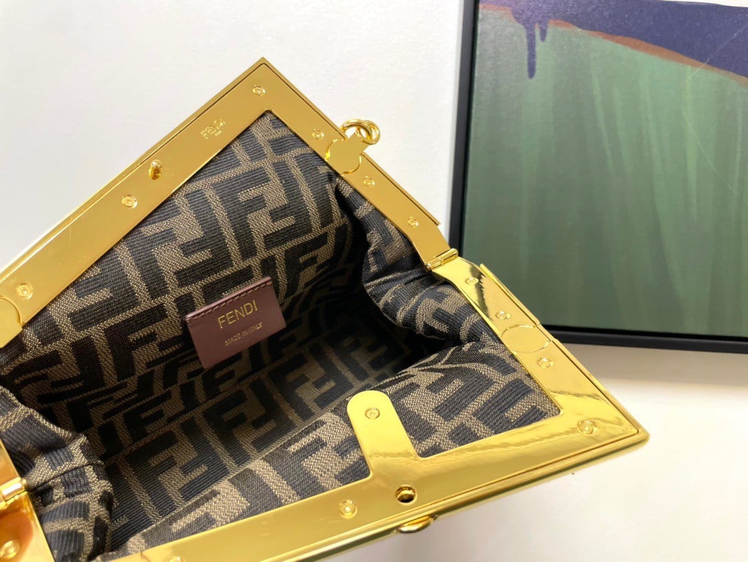 Fendi First Small Bag In Black Nappa Leather with Python F