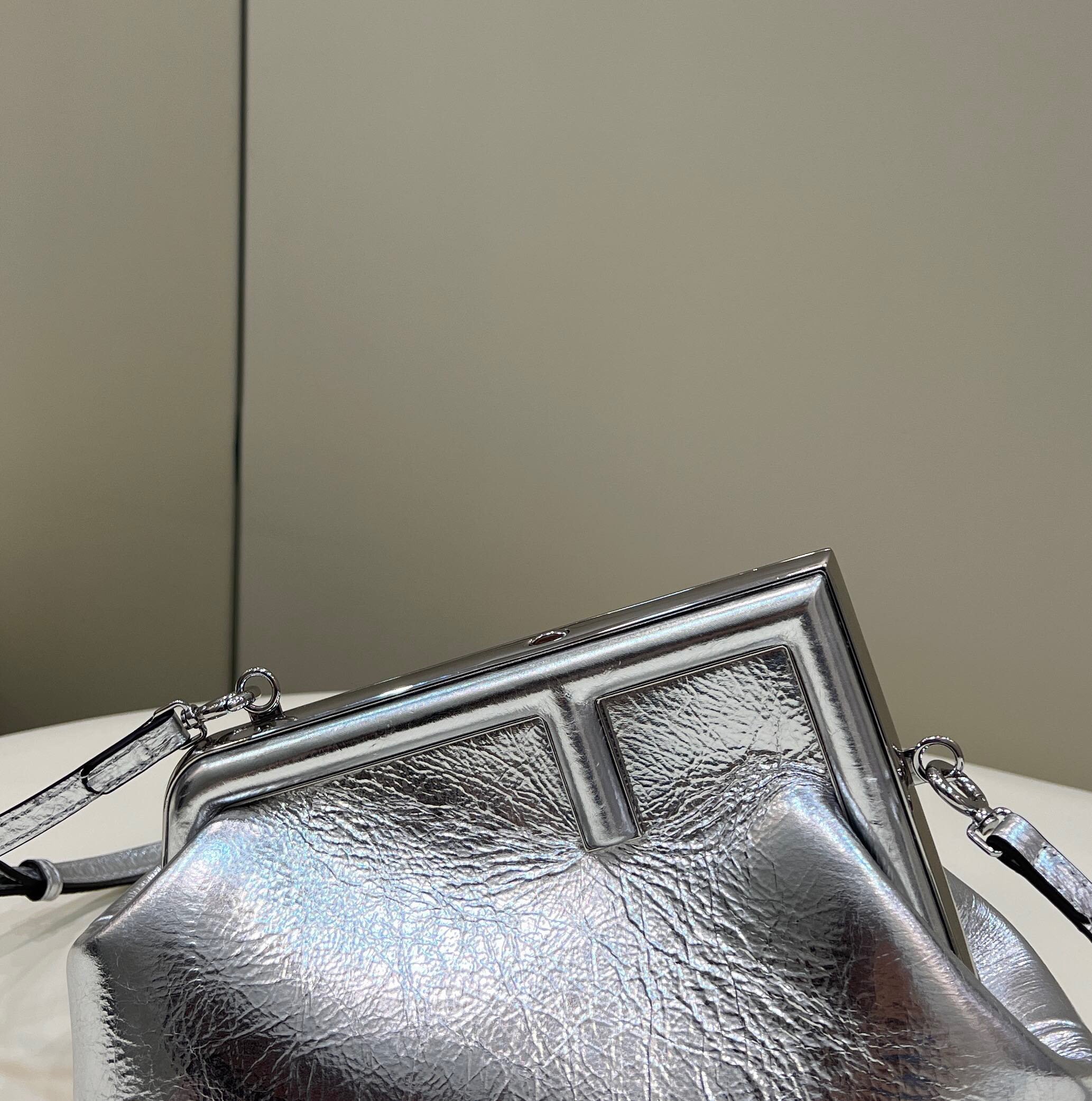 Fendi First Small Bag In Silver Laminated Leather