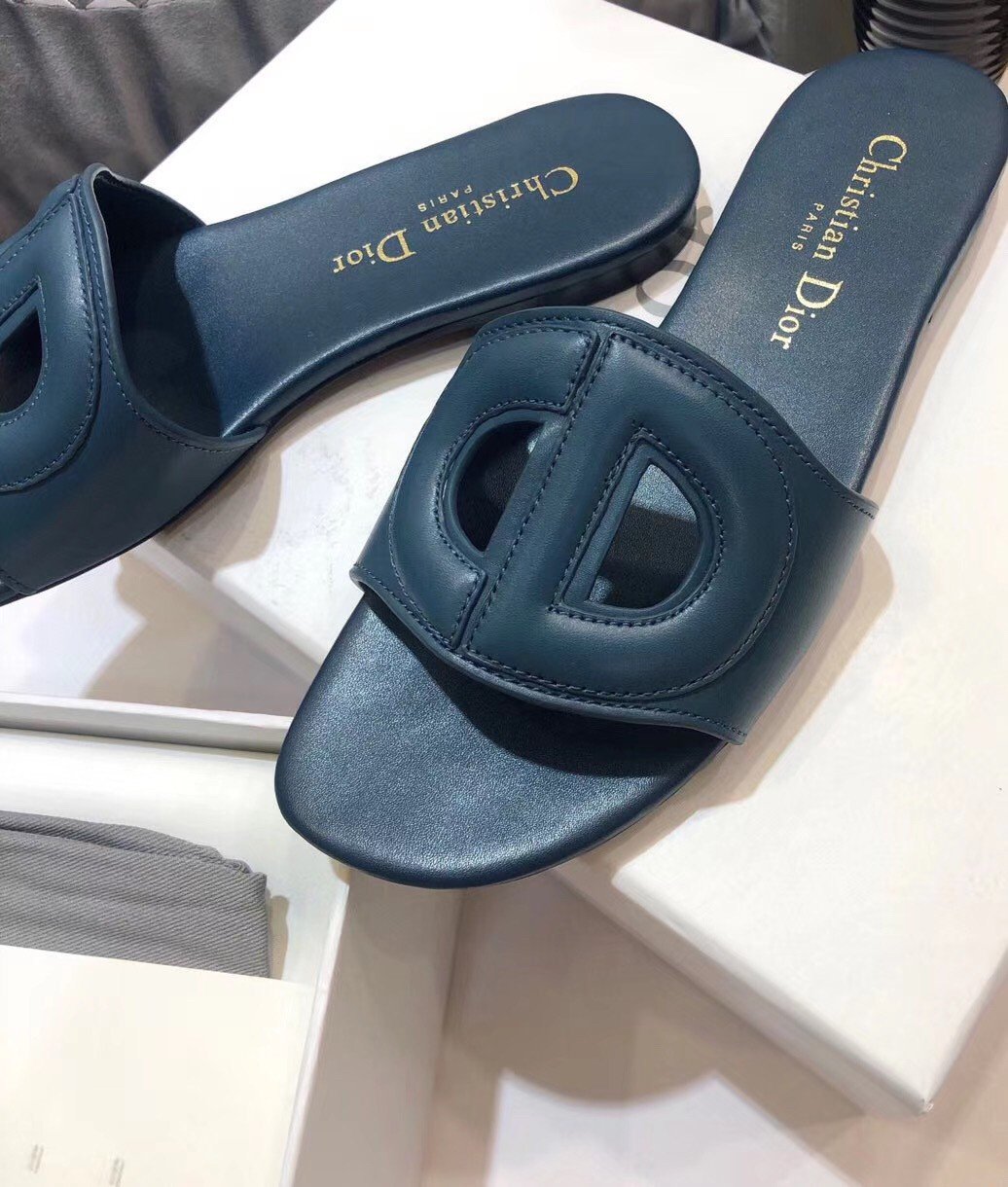 Dior Women's D-Club Slides In Blue Calfskin