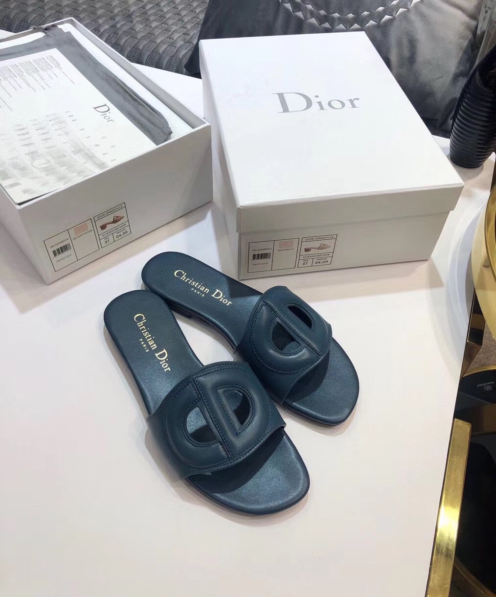 Dior Women's D-Club Slides In Blue Calfskin