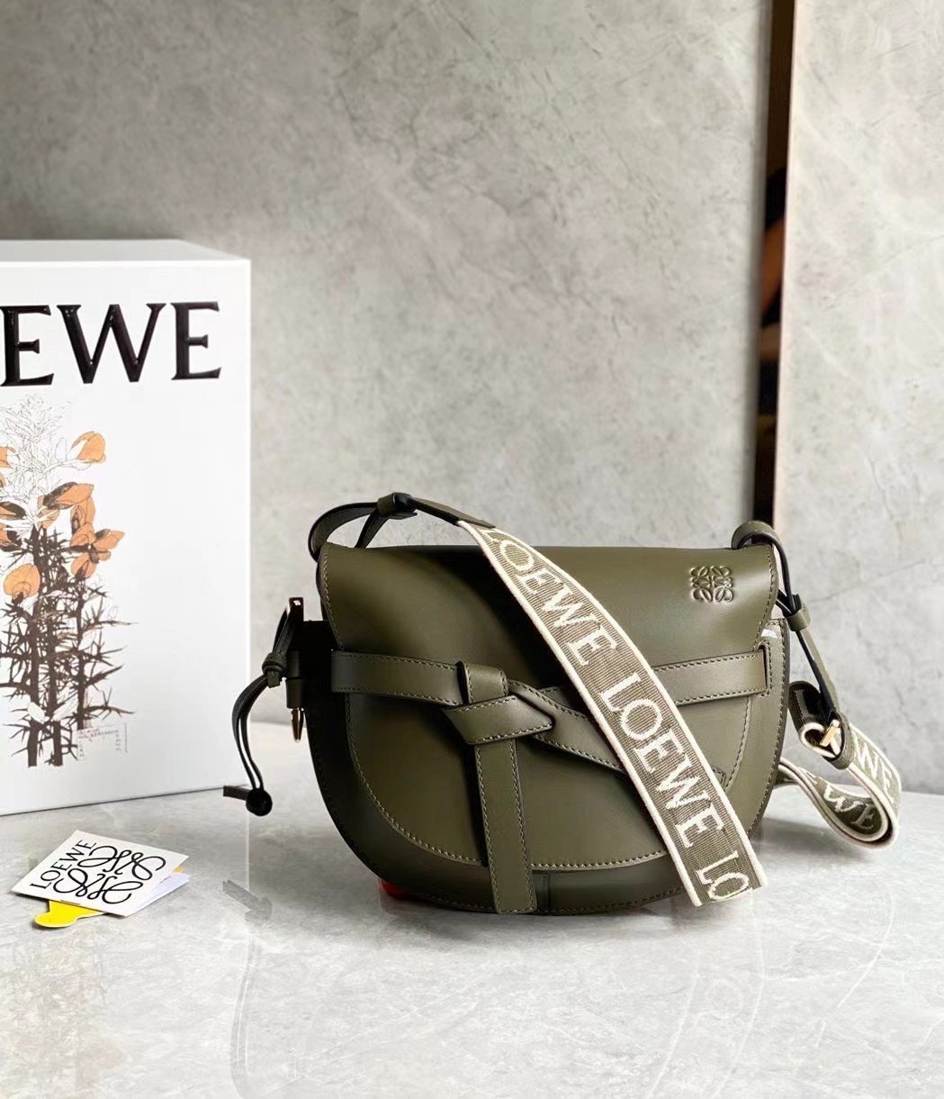 Loewe Gate Small Bag In Green Calfskin and Jacquard