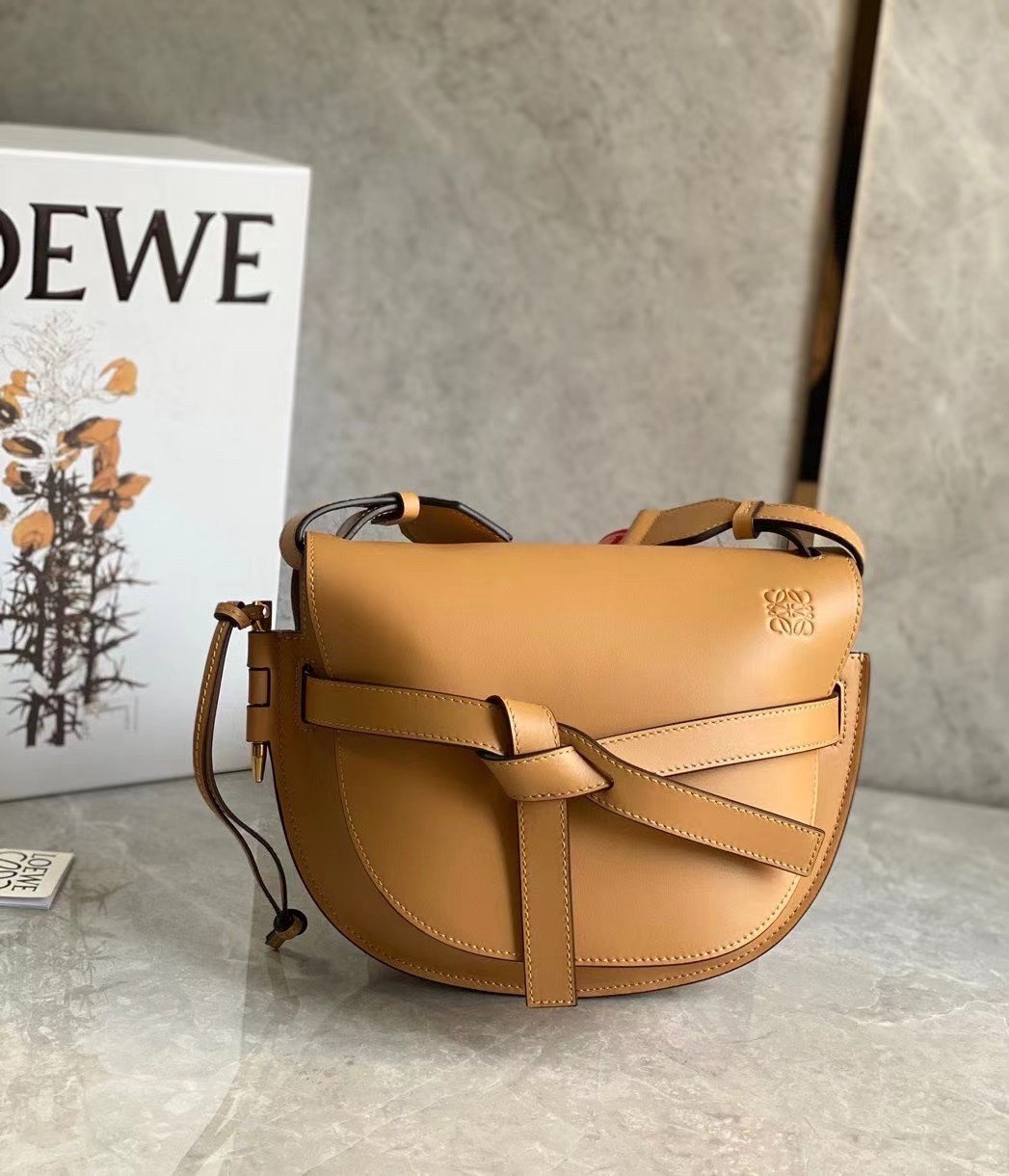 Loewe Gate Small Bag In Brown Calfskin and Jacquard