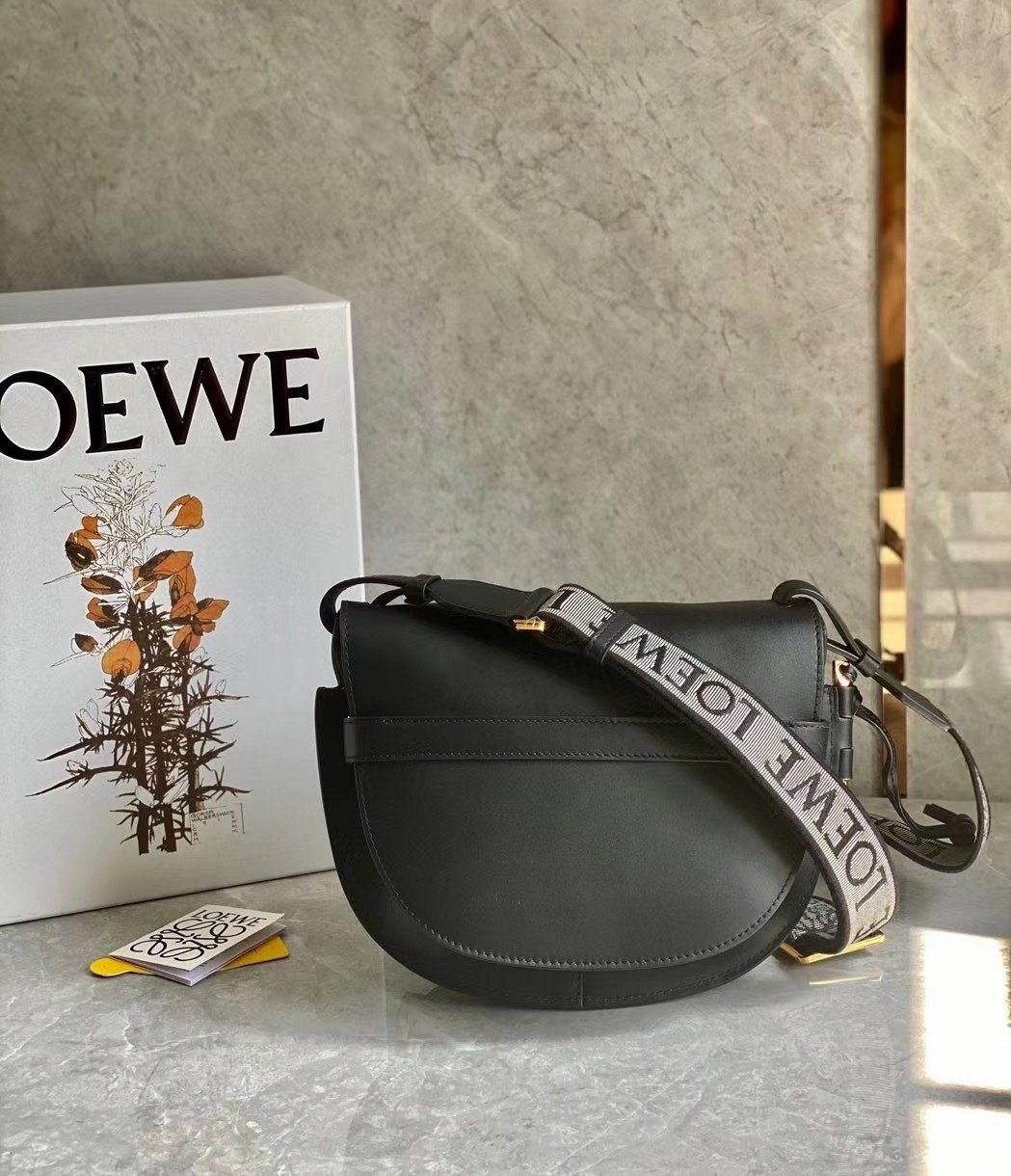 Loewe Gate Small Bag In Black Calfskin and Jacquard