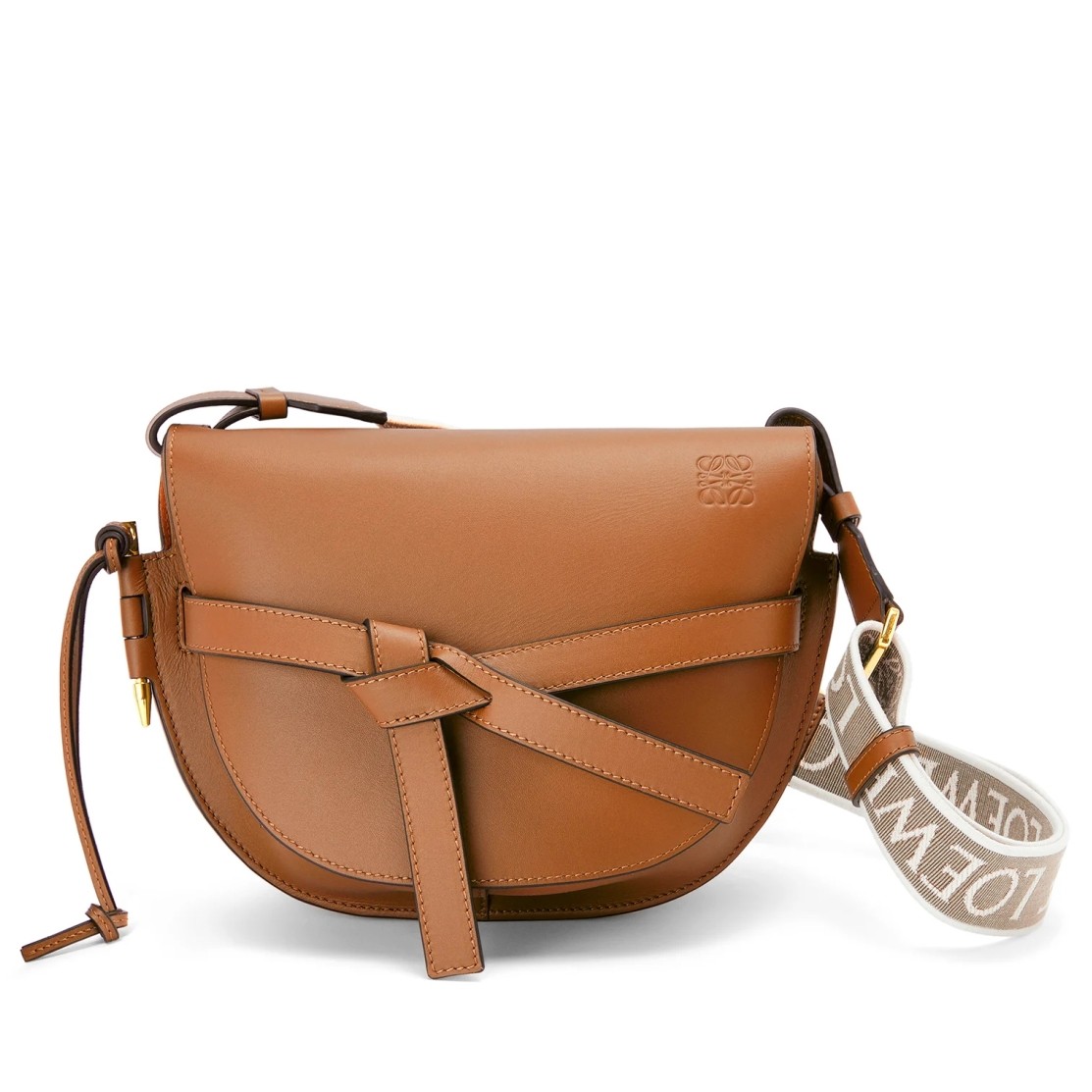 Loewe Gate Small Bag In Tan Calfskin and Jacquard