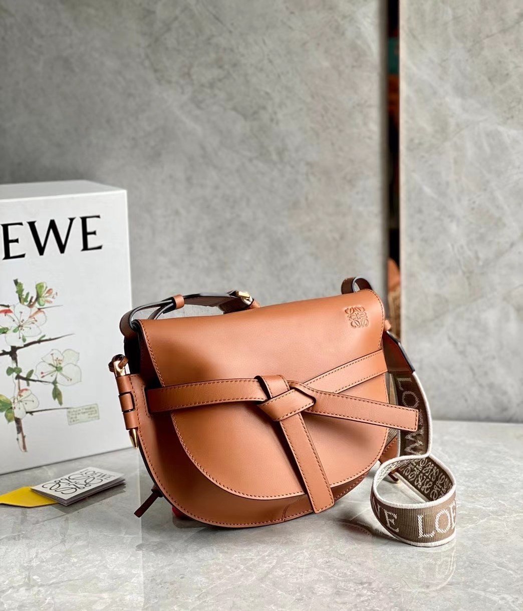 Loewe Gate Small Bag In Tan Calfskin and Jacquard