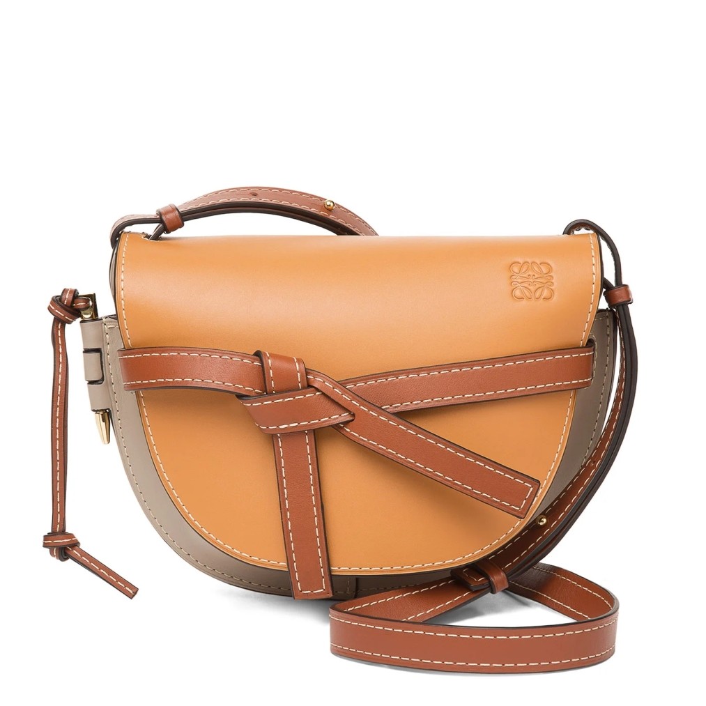 Loewe Gate Small Bag In Amber/Grey Calfskin and Jacquard