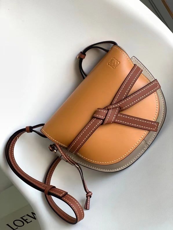 Loewe Gate Small Bag In Amber/Grey Calfskin and Jacquard