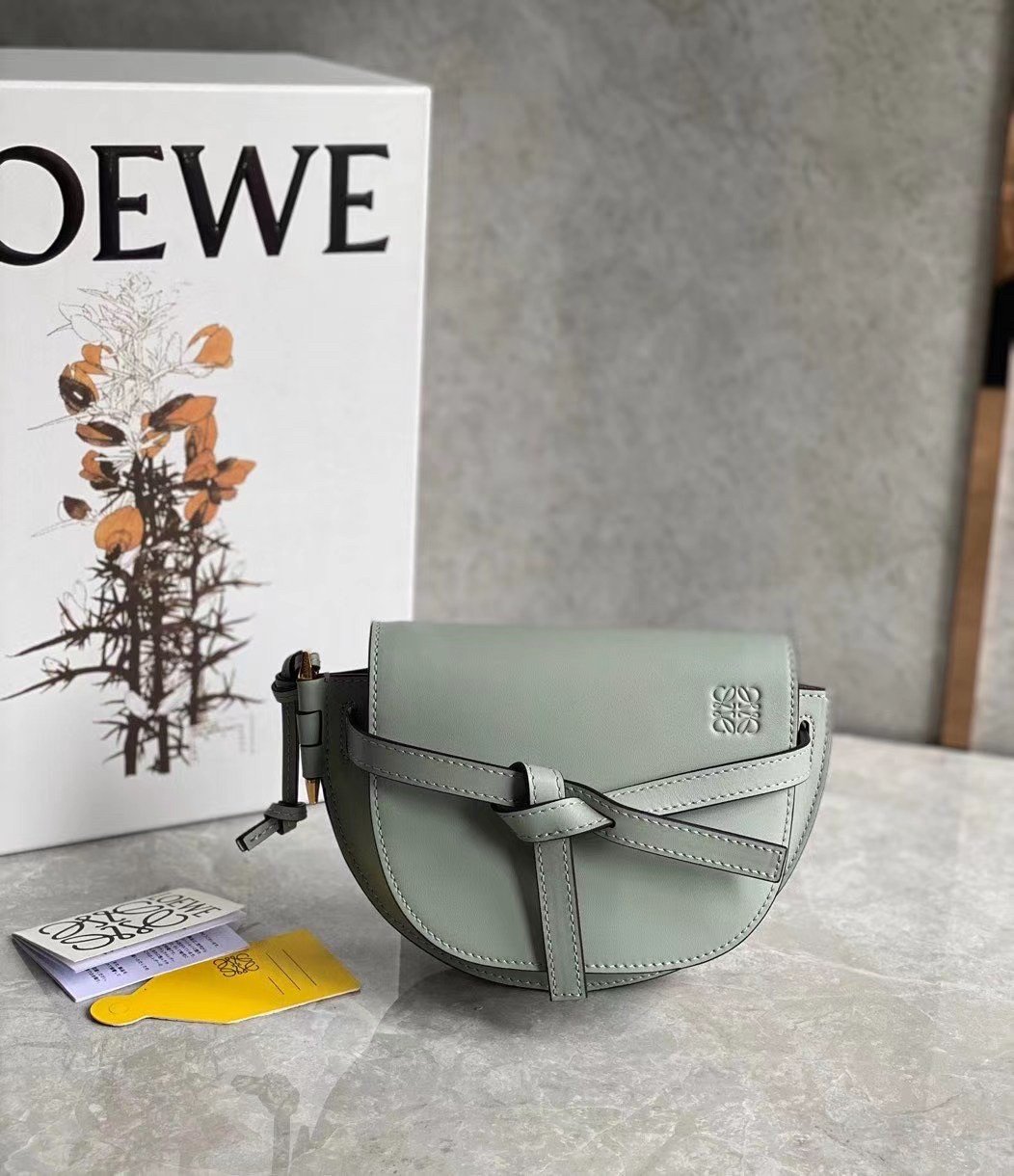 Loewe Gate Dual Mini Bag In Ash Grey Calfskin