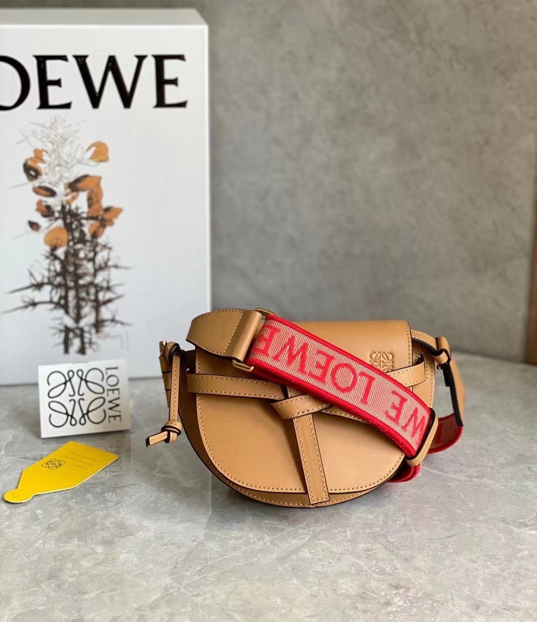 Loewe Gate Dual Mini Bag In Brown Calfskin