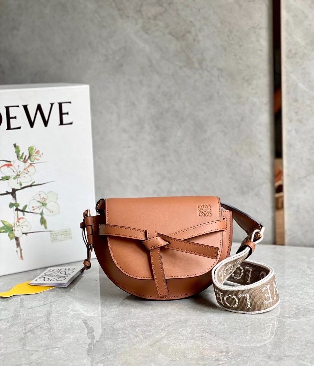 Loewe Gate Dual Mini Bag In Tan Calfskin