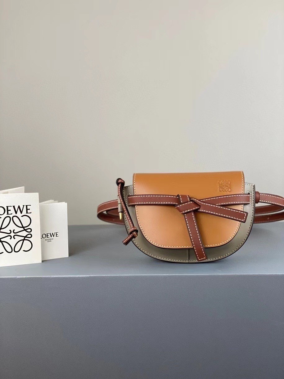 Loewe Gate Dual Mini Bag In Amber/Grey Calfskin