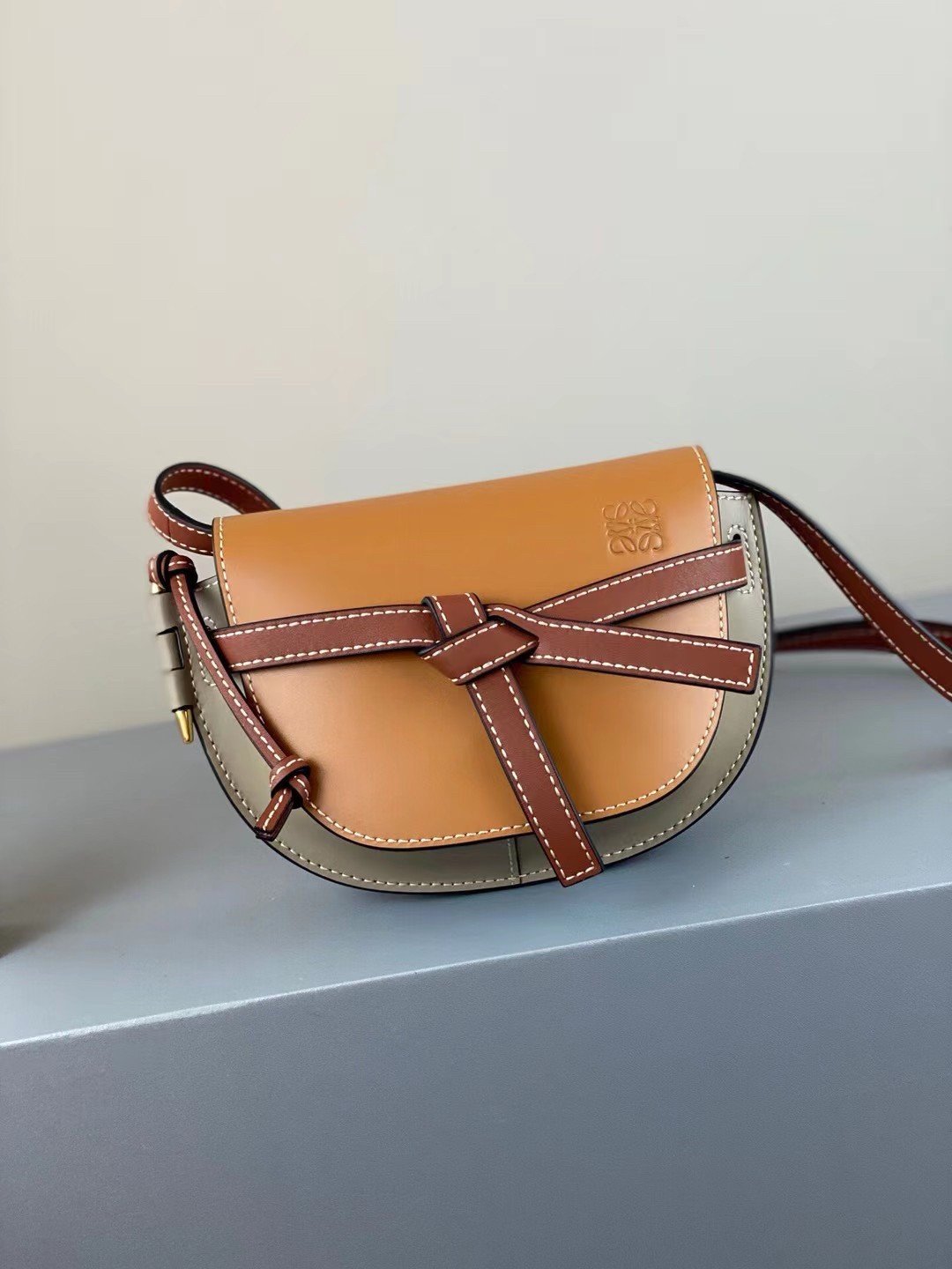 Loewe Gate Dual Mini Bag In Amber/Grey Calfskin