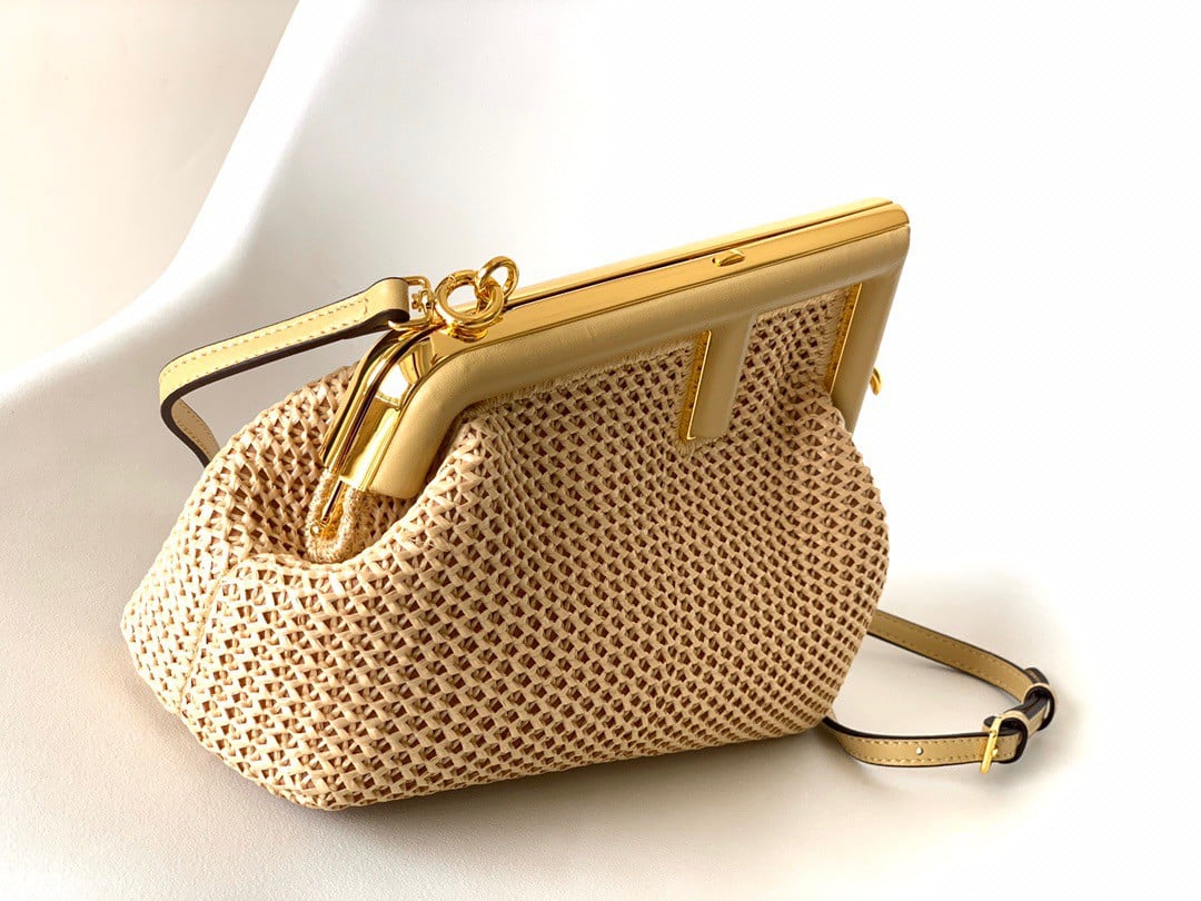 Fendi First Small Bag In Beige Raffia Macrame