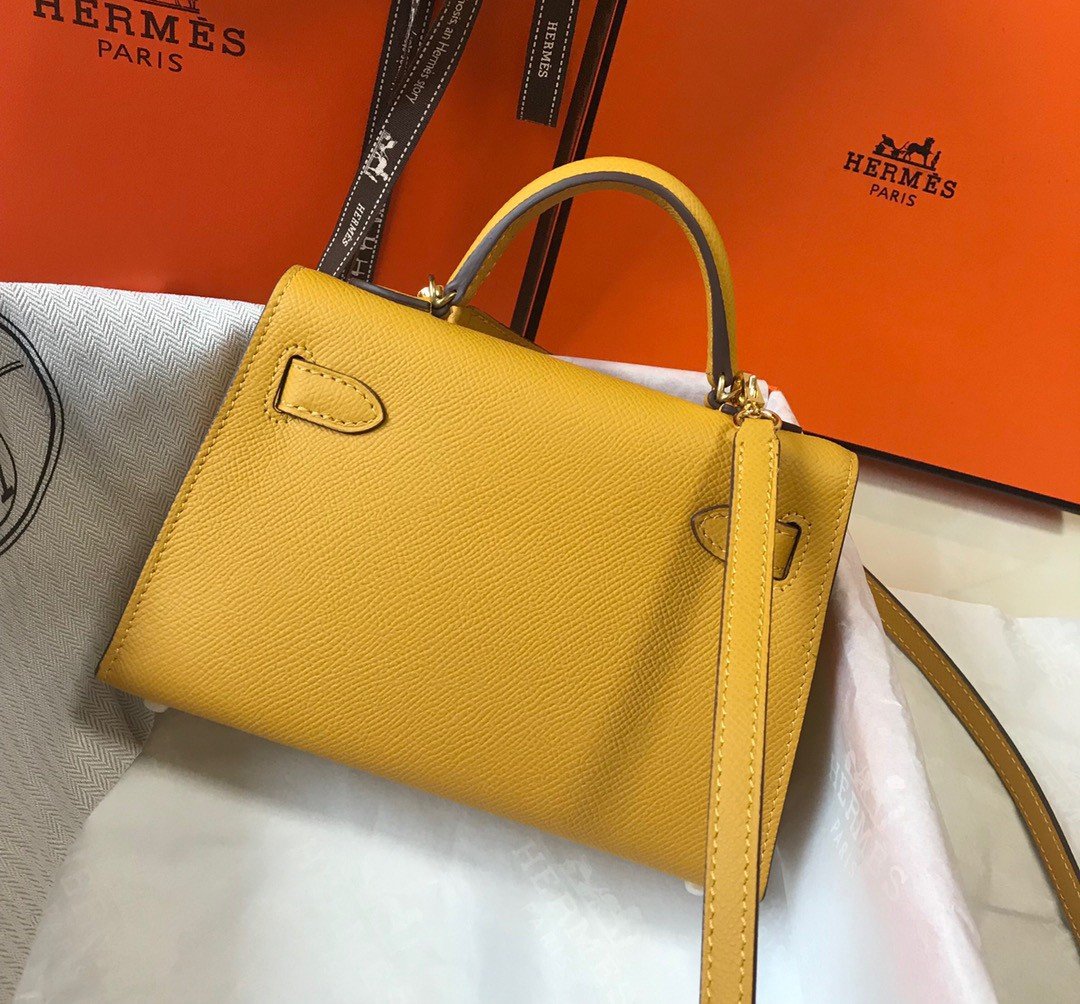 Hermes Kelly Mini II Sellier Bag In Yellow Epsom Leather GHW