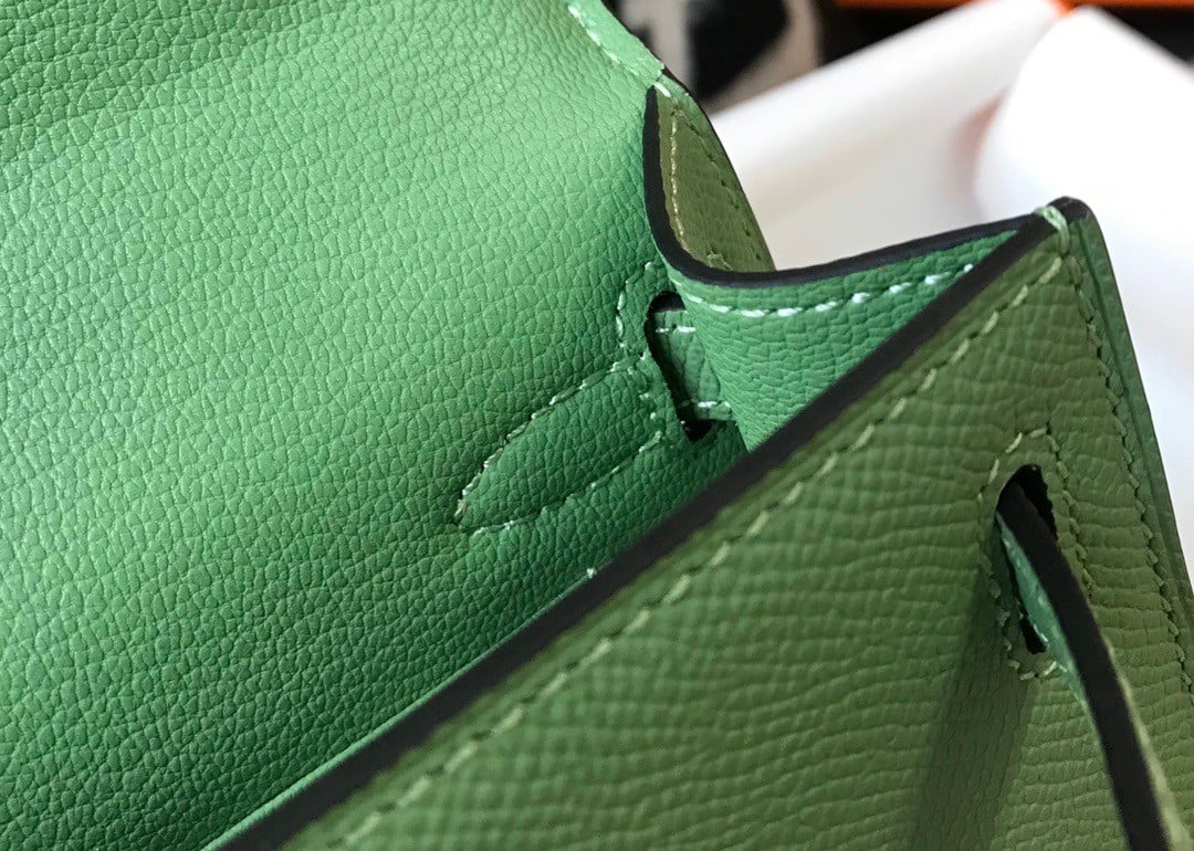 Hermes Kelly Mini II Sellier Bag In Vert Criquet Epsom Leather GHW