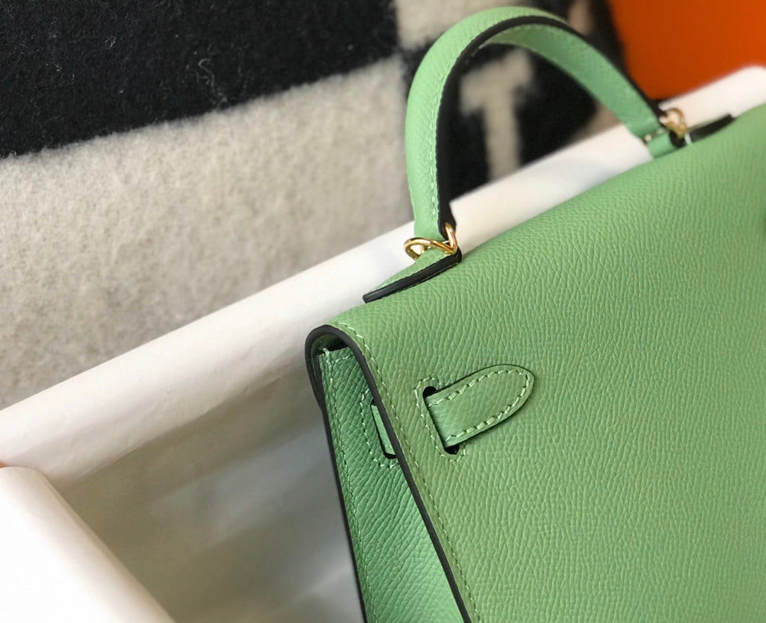 Hermes Kelly Mini II Sellier Bag In Vert Criquet Epsom Leather GHW