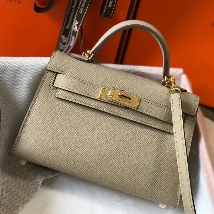 Hermes Kelly Mini II Sellier Bag In Tourterelle Epsom Leather GHW