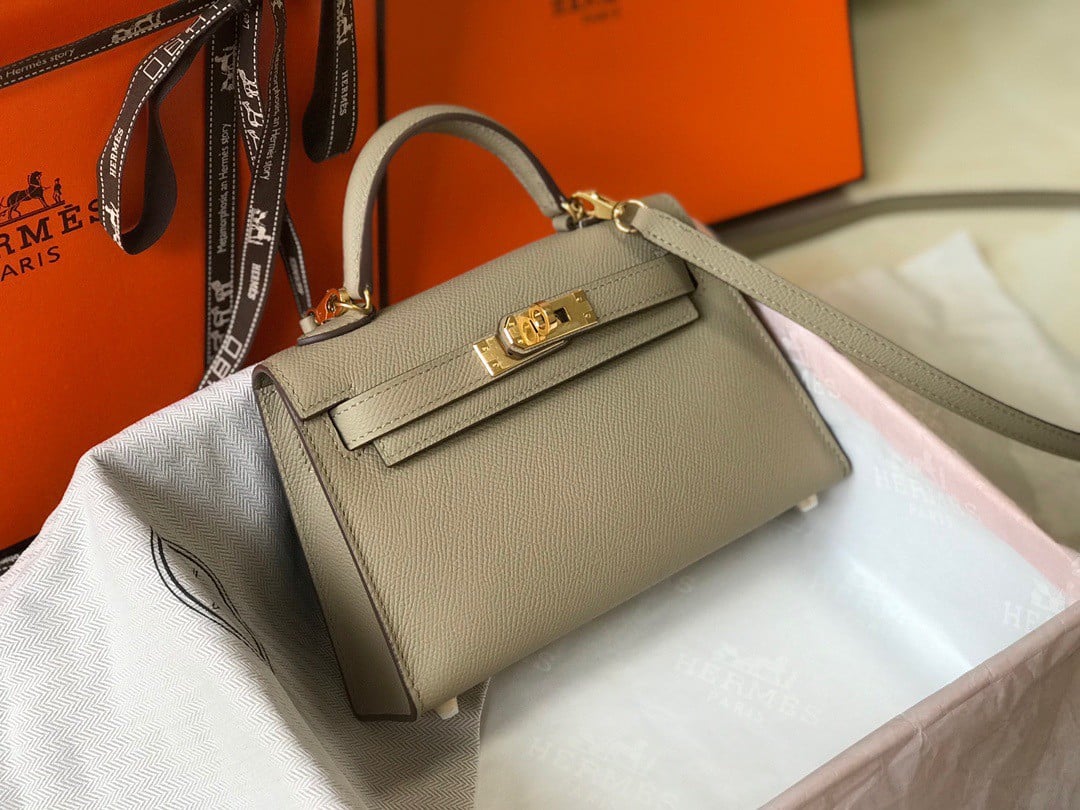 Hermes Kelly Mini II Sellier Bag In Tourterelle Epsom Leather GHW