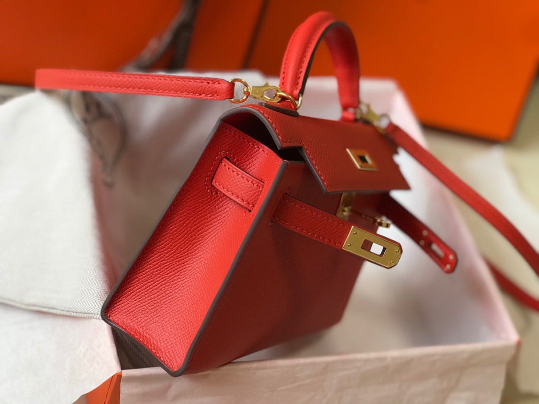 Hermes Kelly Mini II Sellier Bag In Red Epsom Leather