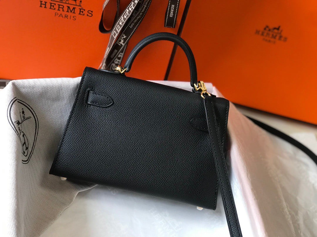 Hermes Kelly Mini II Sellier Bag In Black Epsom Leather