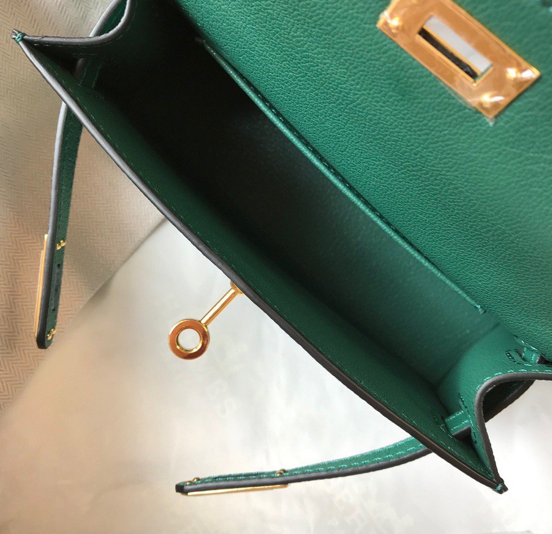 Hermes Kelly Mini II Sellier Bag In Vert Vertigo Epsom Leather