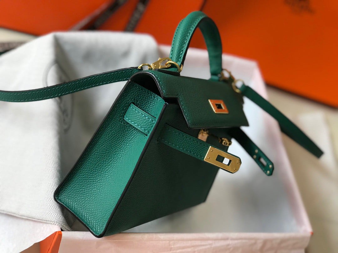 Hermes Kelly Mini II Sellier Bag In Vert Vertigo Epsom Leather