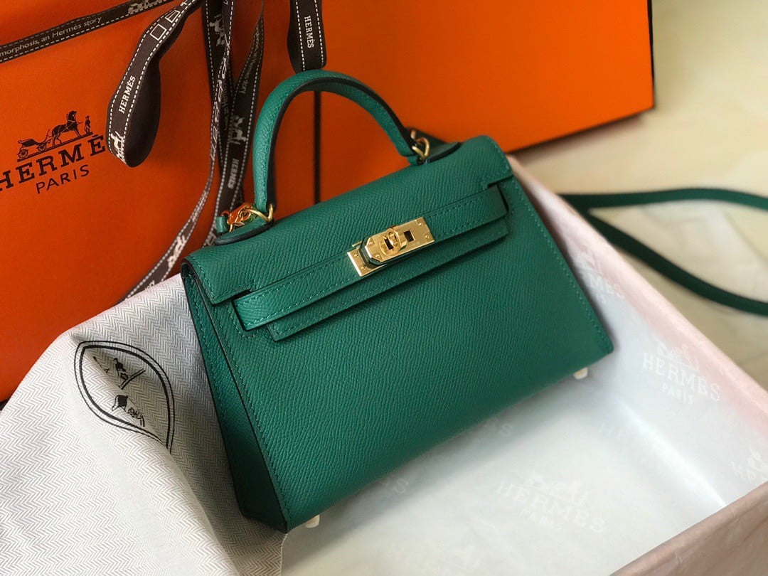 Hermes Kelly Mini II Sellier Bag In Vert Vertigo Epsom Leather