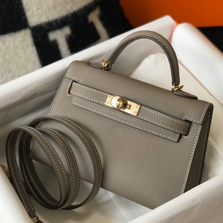 Hermes Kelly Mini II Sellier Bag In Gris Asphalt Epsom Leather