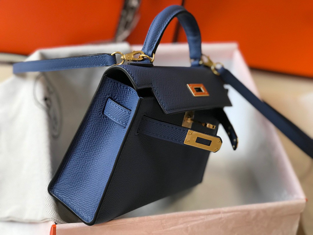 Hermes Kelly Mini II Sellier Bag In Blue Agate Epsom Leather