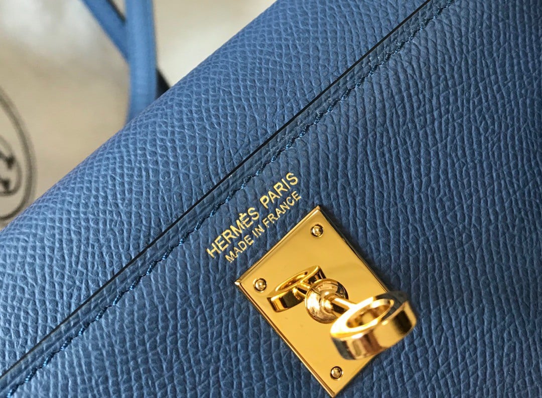 Hermes Kelly Mini II Sellier Bag In Blue Agate Epsom Leather