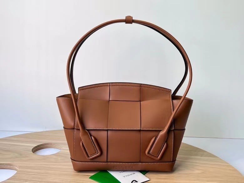 Bottega Veneta Arco Small Bag In Caramel Intrecciato Calfskin