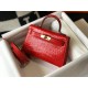 Hermes Kelly Mini II Sellier Bag In Red Crocodile Embossed Leather