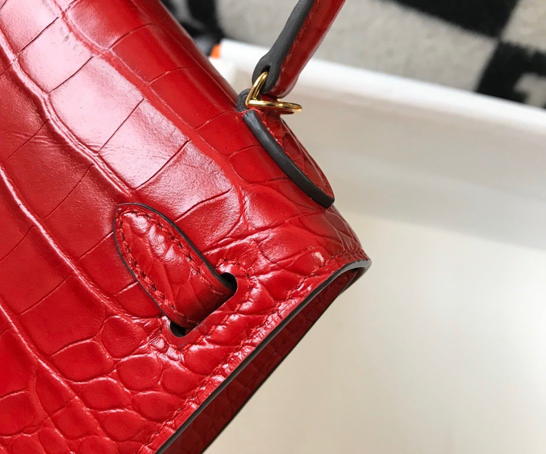 Hermes Kelly Mini II Sellier Bag In Red Crocodile Embossed Leather