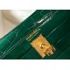 Hermes Kelly Mini II Sellier Bag In Green Crocodile Embossed Leather