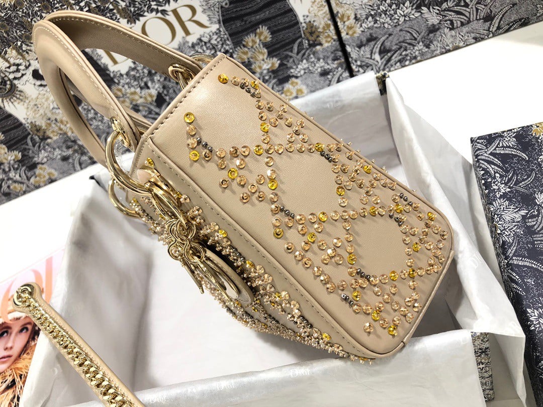 Dior Lady Dior Mini Bag In Metallic Lambskin with Beaded Embroidery