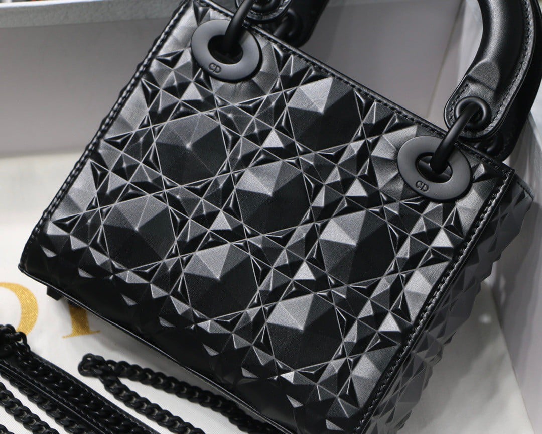 Dior Lady Dior Mini Bag In Black Calfskin with Diamond Motif