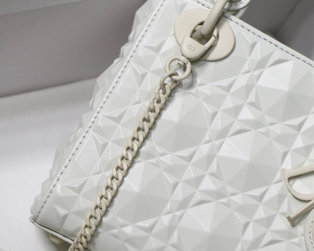 Dior Lady Dior Mini Bag In White Calfskin with Diamond Motif