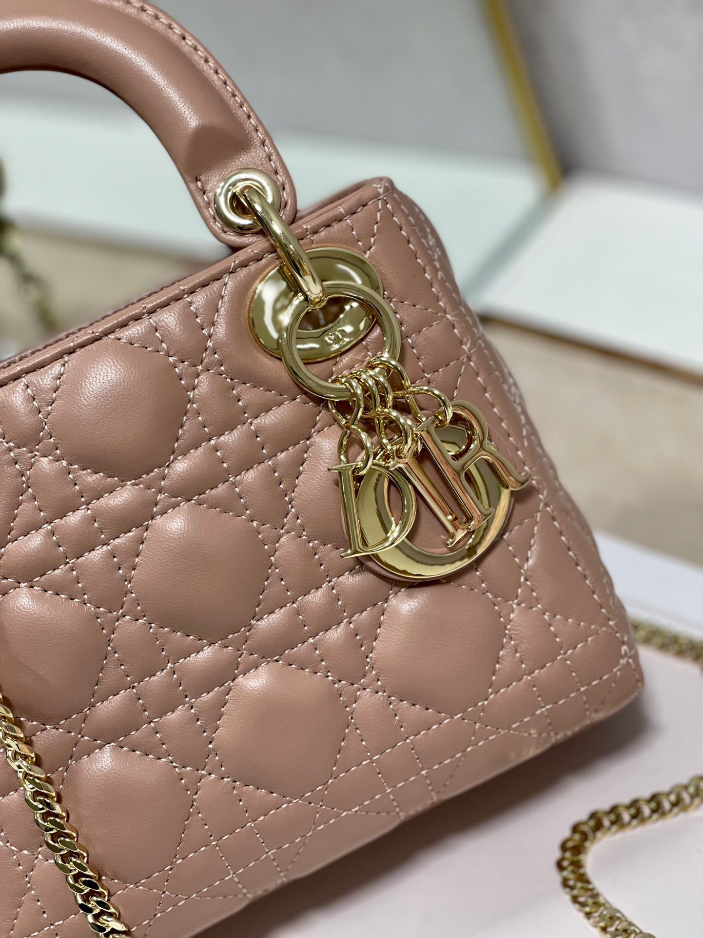 Dior Lady Dior Mini Bag with Chain in Blush Cannage Lambskin