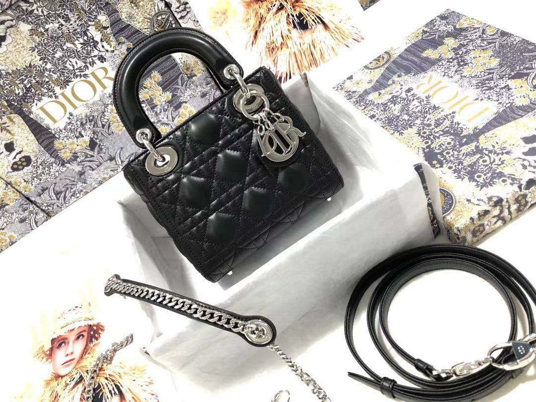 Dior Lady Dior Mini Bag with Chain in Noir Cannage Lambskin