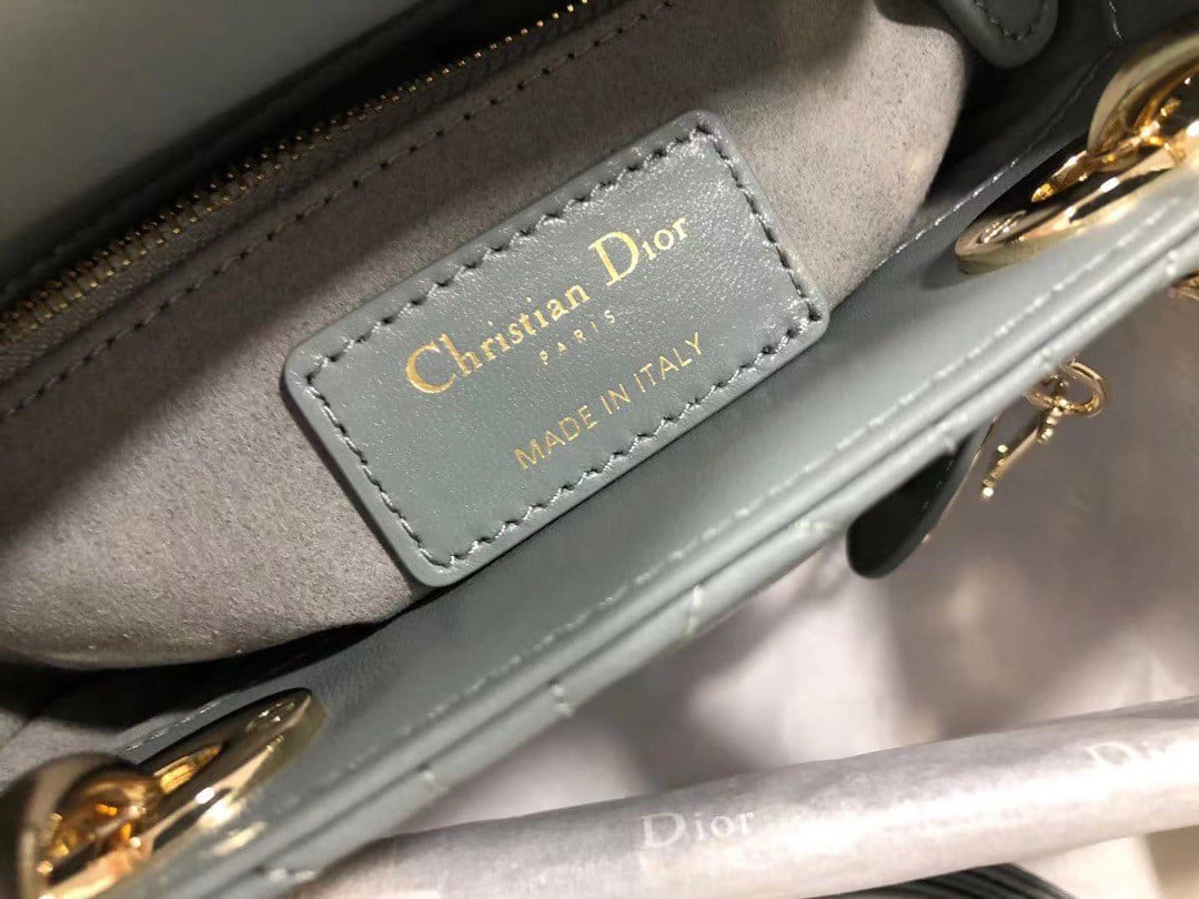 Dior Lady Dior Mini Bag with Chain in Grey Cannage Lambskin