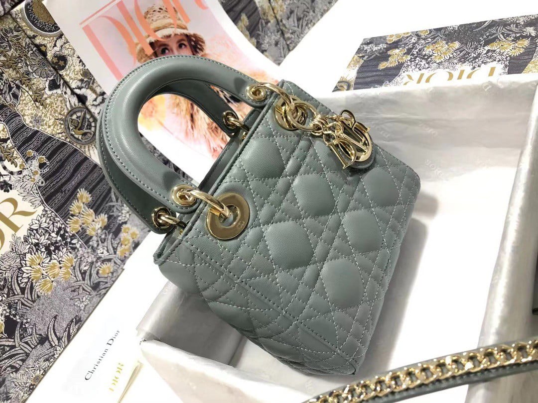 Dior Lady Dior Mini Bag with Chain in Grey Cannage Lambskin