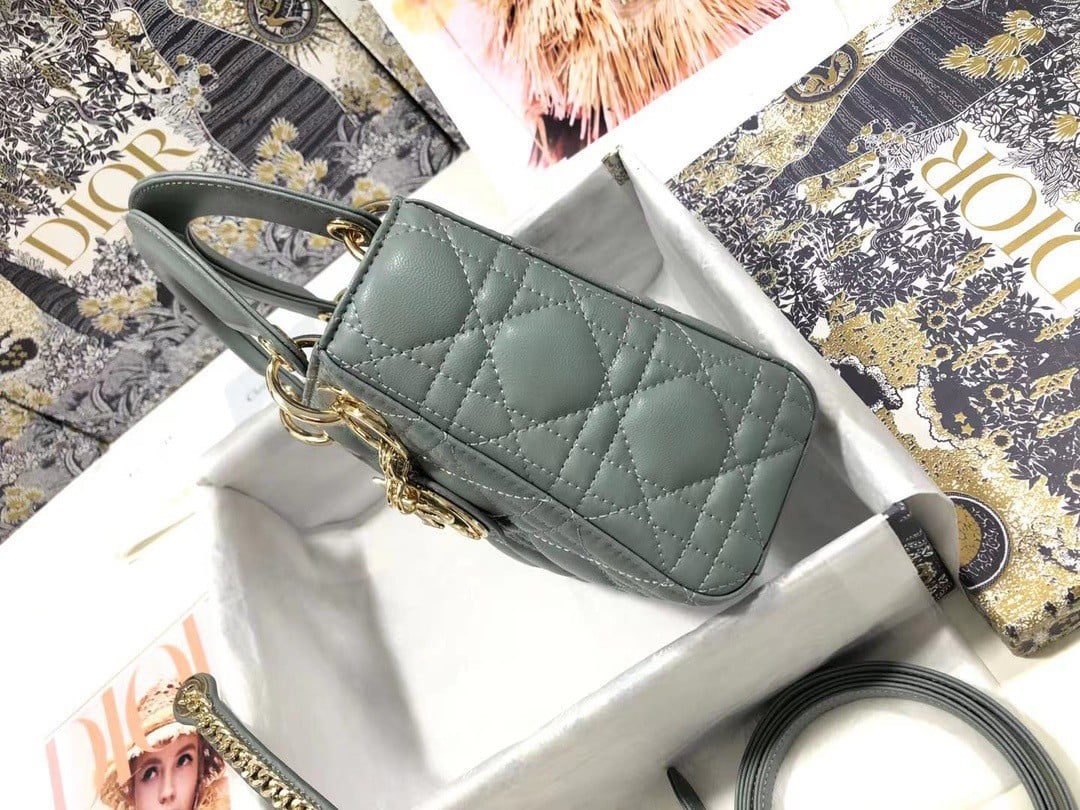 Dior Lady Dior Mini Bag with Chain in Grey Cannage Lambskin