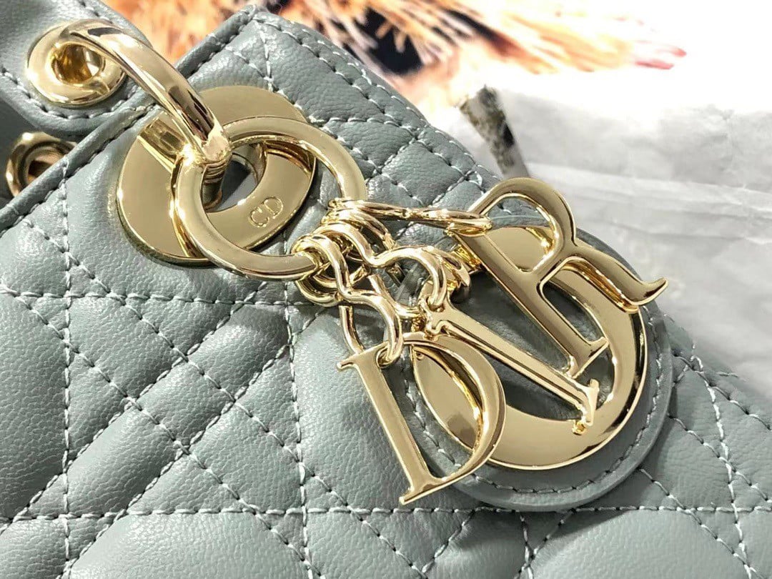 Dior Lady Dior Mini Bag with Chain in Grey Cannage Lambskin